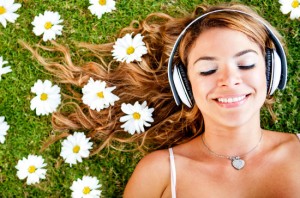 Picture of a relaxed woman listening to music